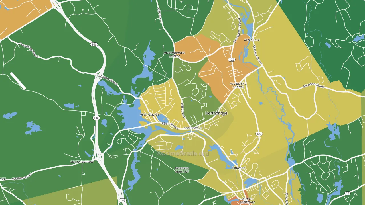 Whitinsville, MA Map of Theft Rates