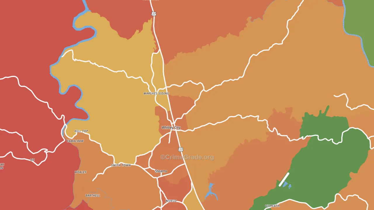 Whitley City, KY Map of Theft Rates