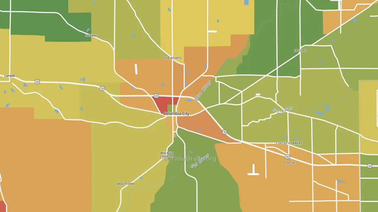 Whitley County, IN Map of Theft Rates