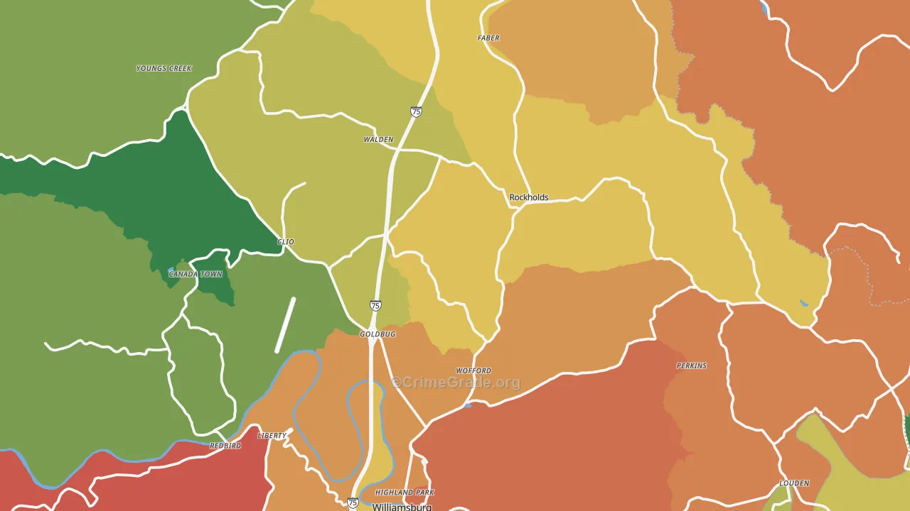 Whitley County, KY Map of Theft Rates