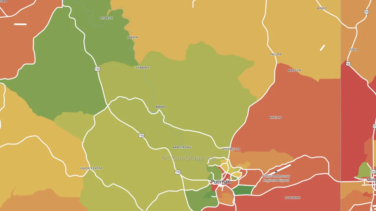 Whitman County, WA Map of Theft Rates