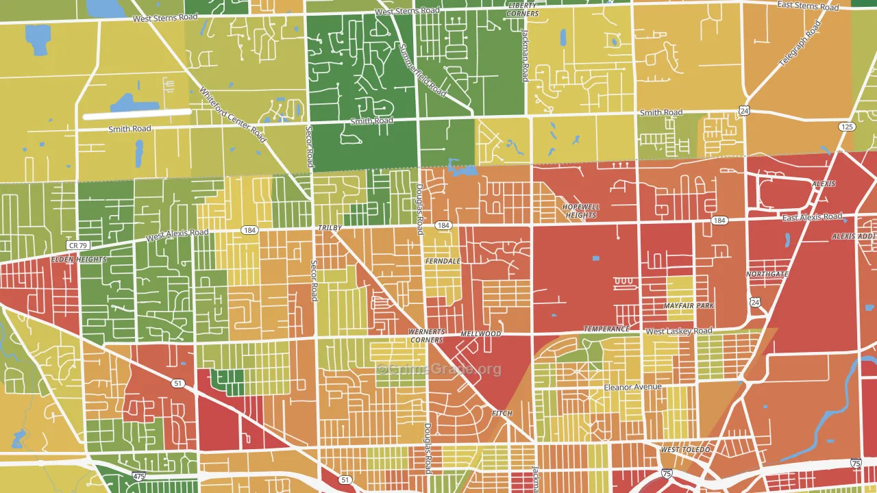 Whitmer-Trilby, Toledo, OH Map of Theft Rates
