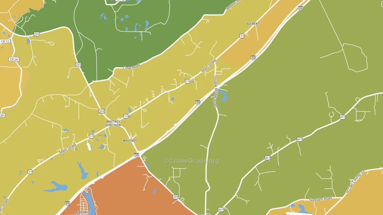 Whitney, AL Map of Theft Rates