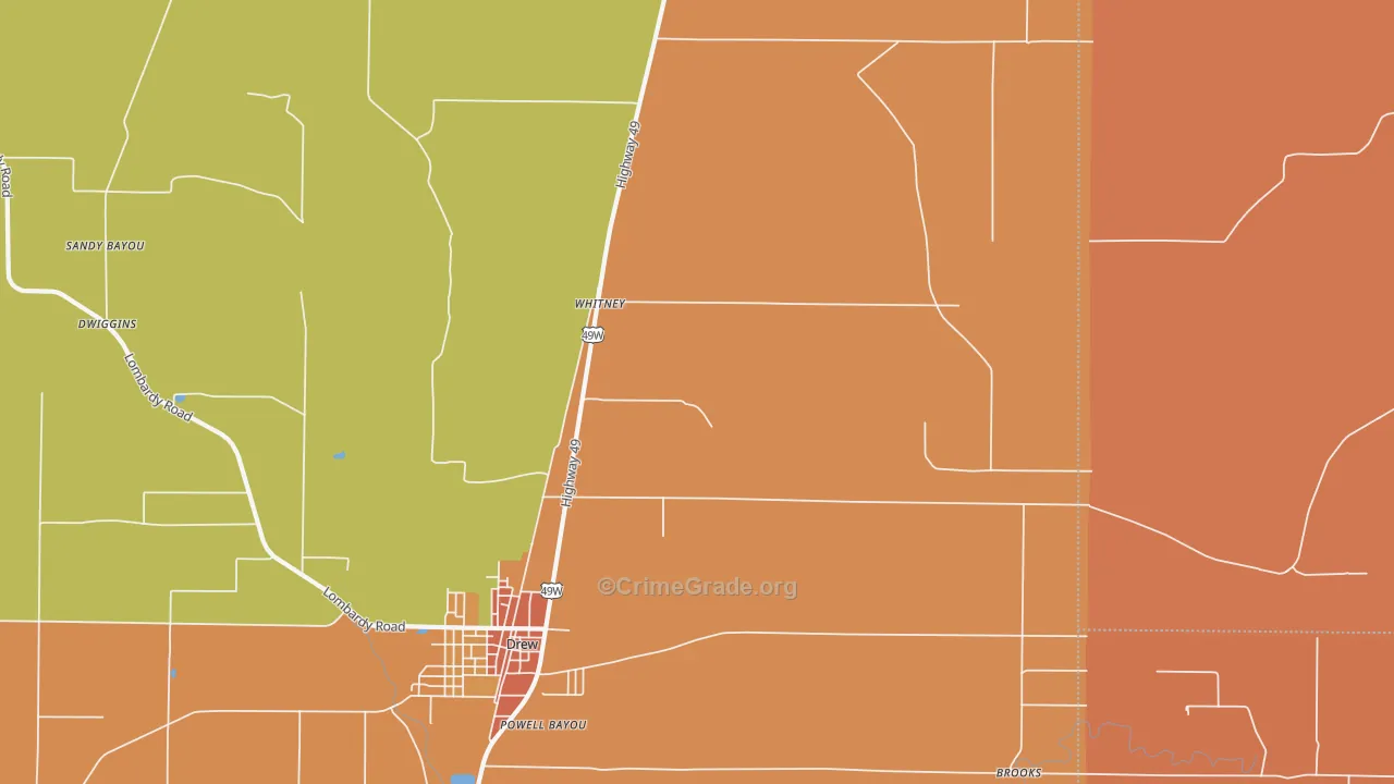 Whitney, MS Map of Theft Rates