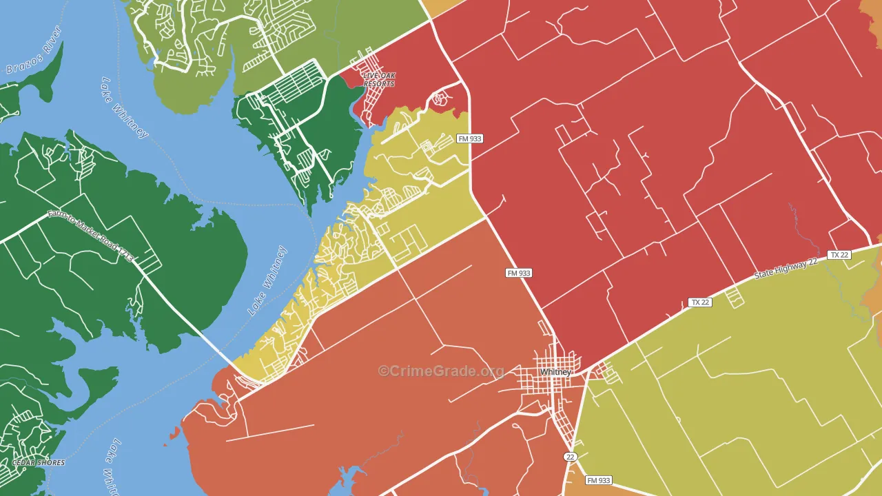 Whitney, TX Map of Theft Rates