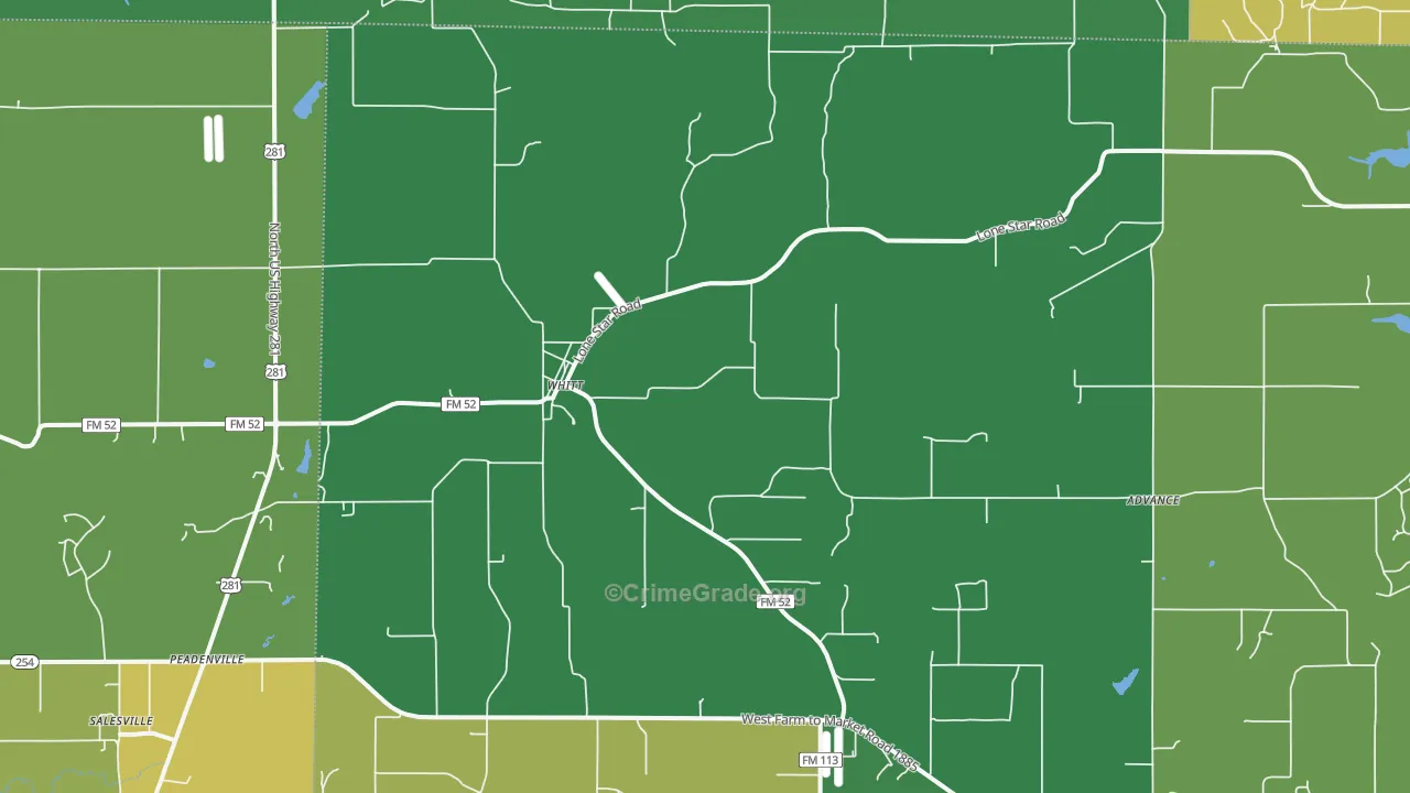 Whitt, TX Map of Theft Rates