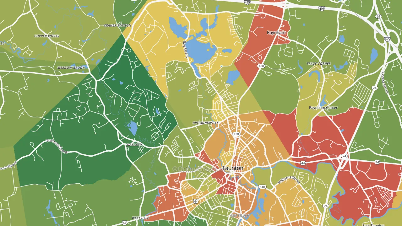 Whittenton, Taunton, MA Map of Theft Rates
