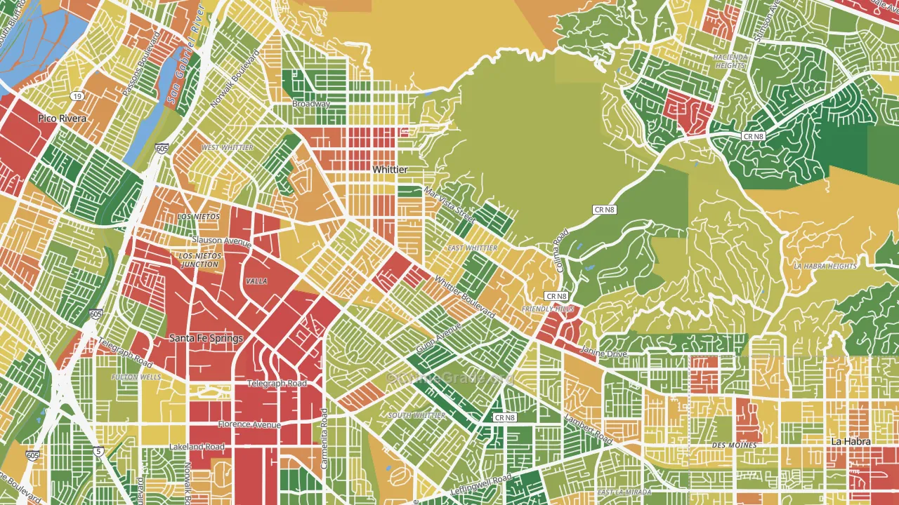 Whittier, CA Map of Theft Rates