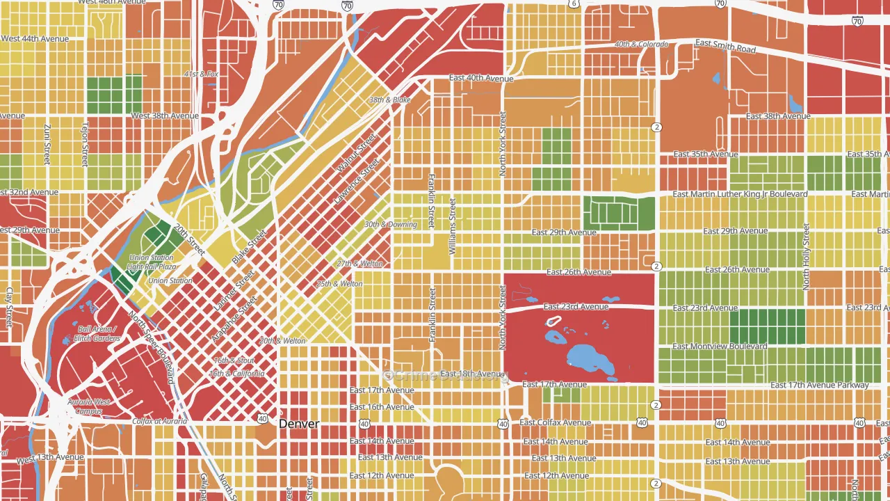 Whittier, Denver, CO Map of Theft Rates