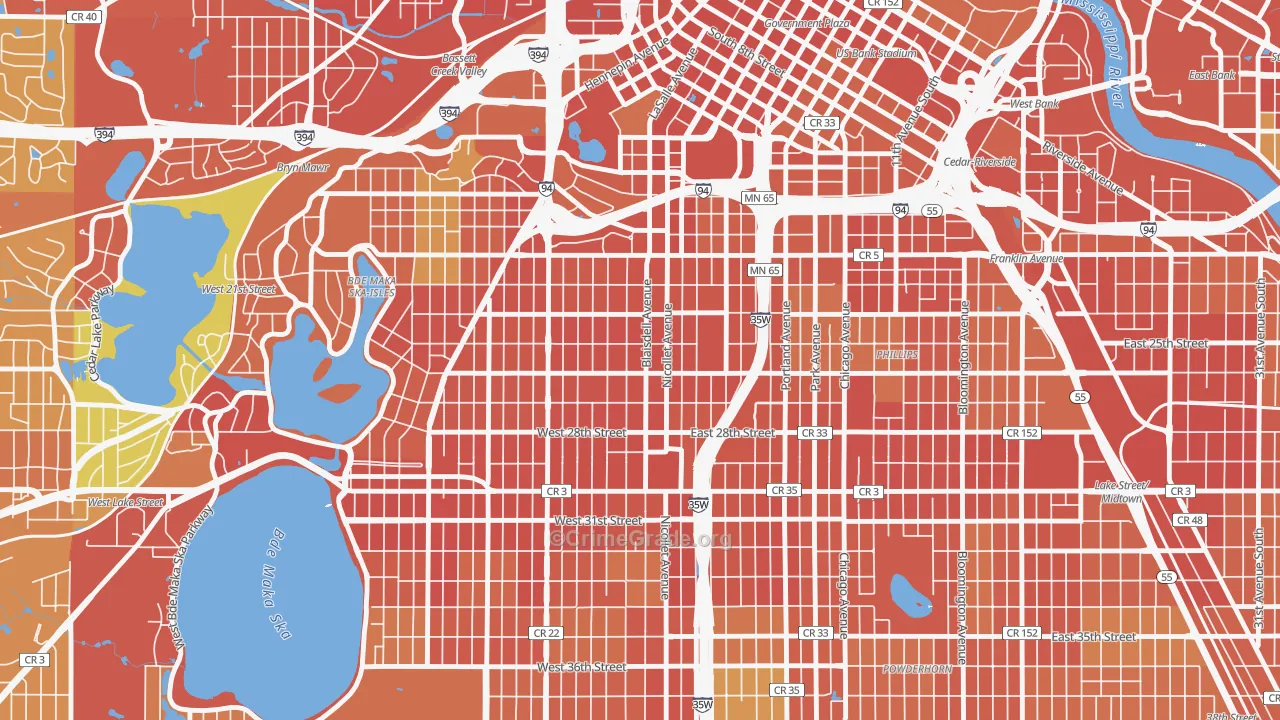 Whittier, Minneapolis, MN Map of Theft Rates