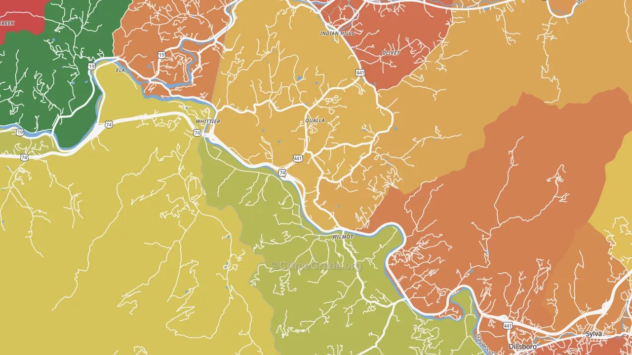 Whittier, NC Map of Theft Rates