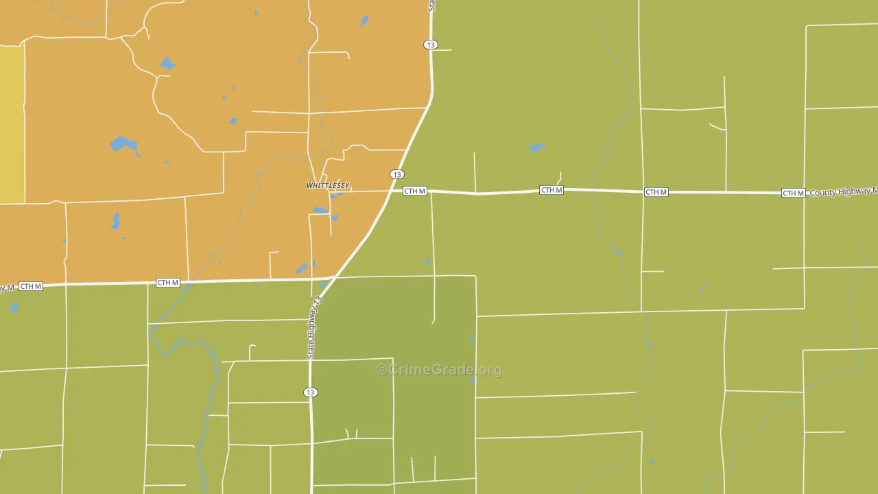 Whittlesey, WI Map of Theft Rates