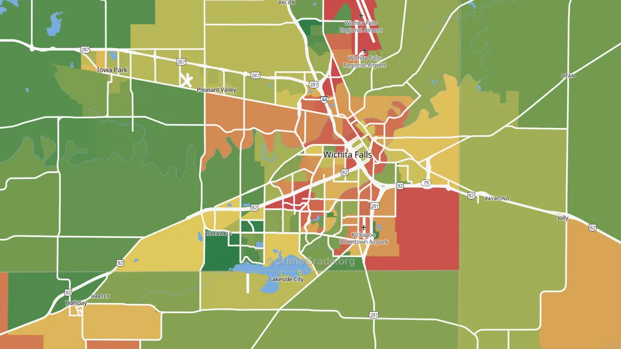 Wichita Falls, TX Map of Theft Rates