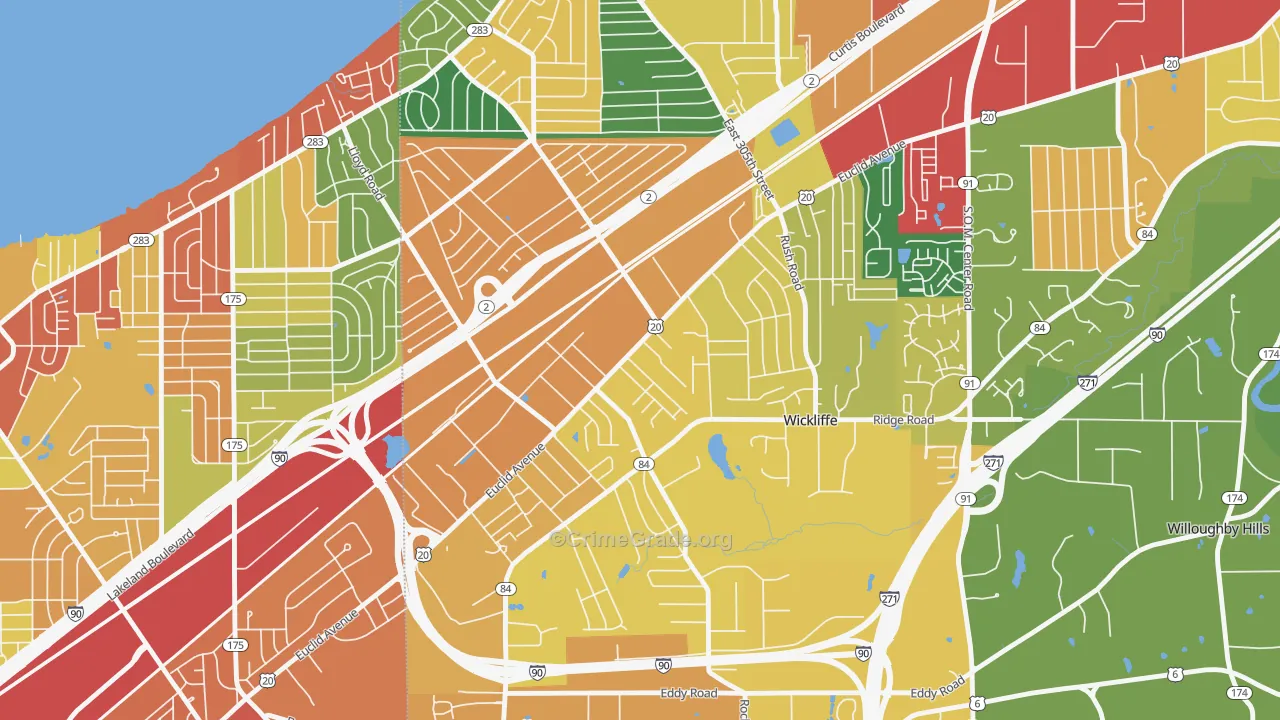 Wickliffe, OH Map of Theft Rates
