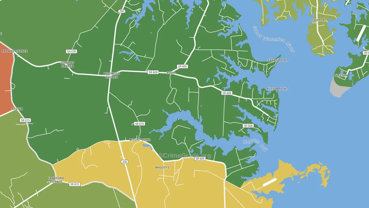 Wicomico Church, VA Map of Theft Rates
