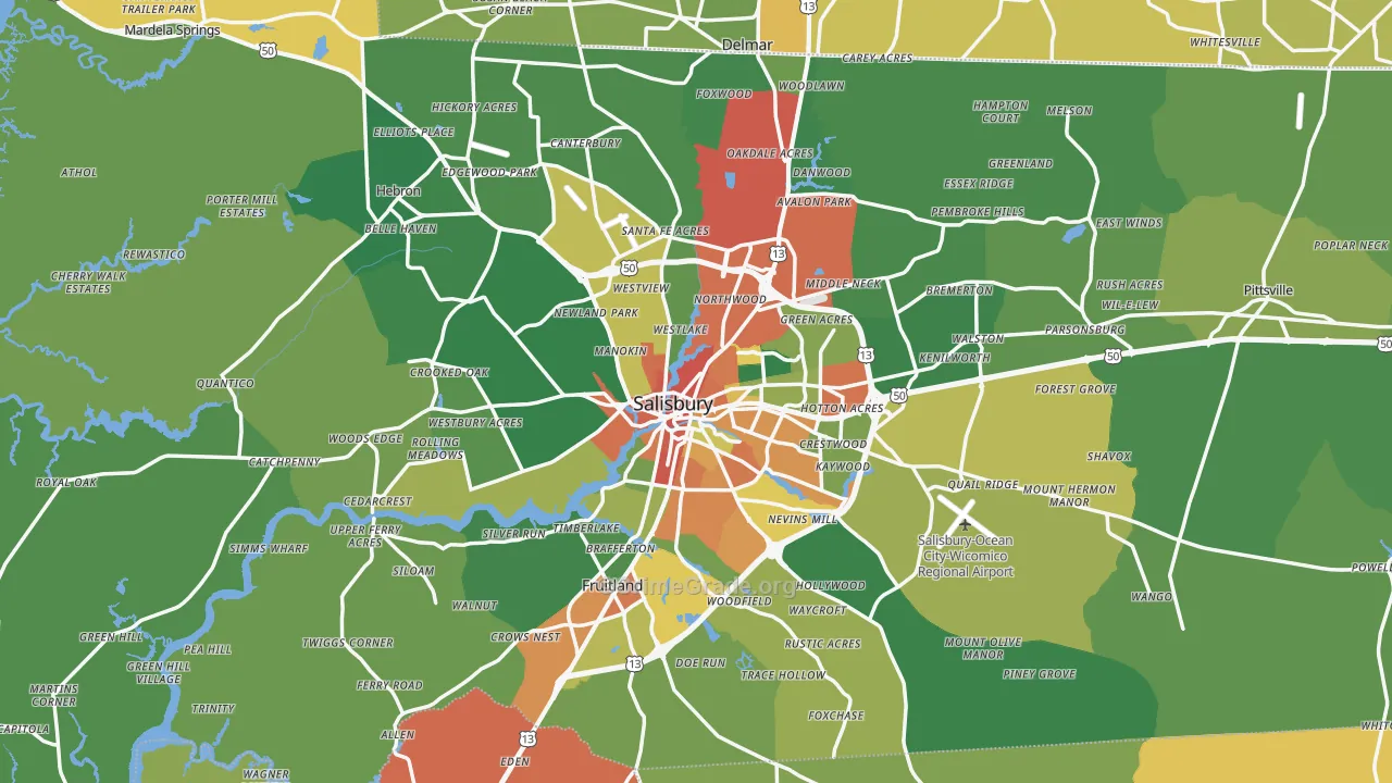 Wicomico County, MD Map of Theft Rates