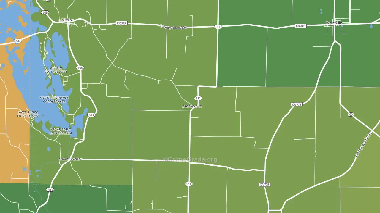 Widowville, OH Map of Theft Rates
