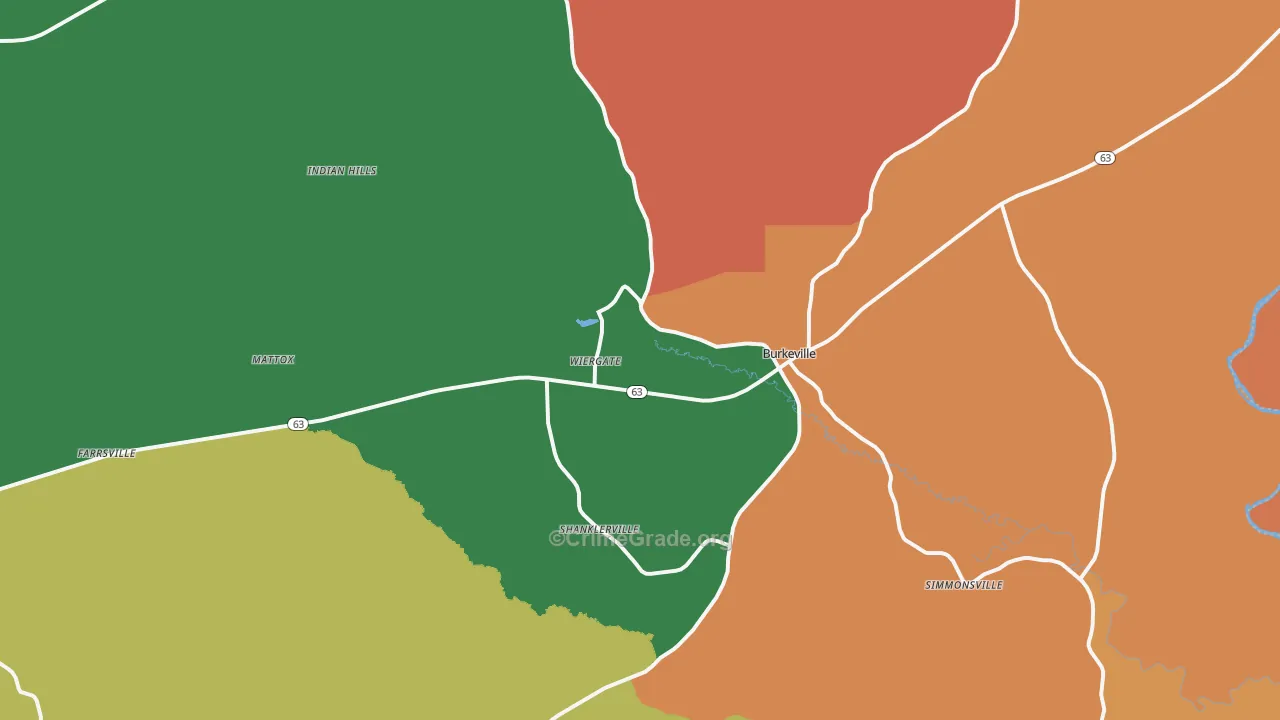 Wiergate, TX Map of Theft Rates
