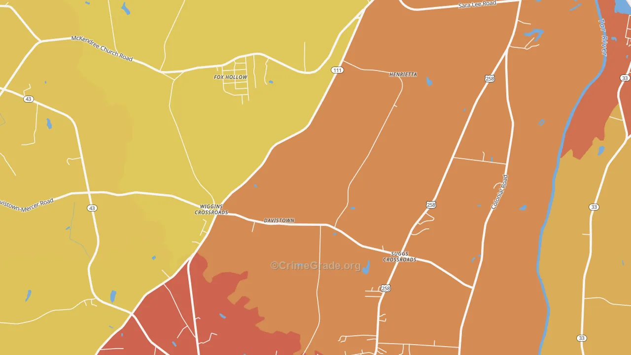 Wiggins Crossroads, NC Map of Theft Rates