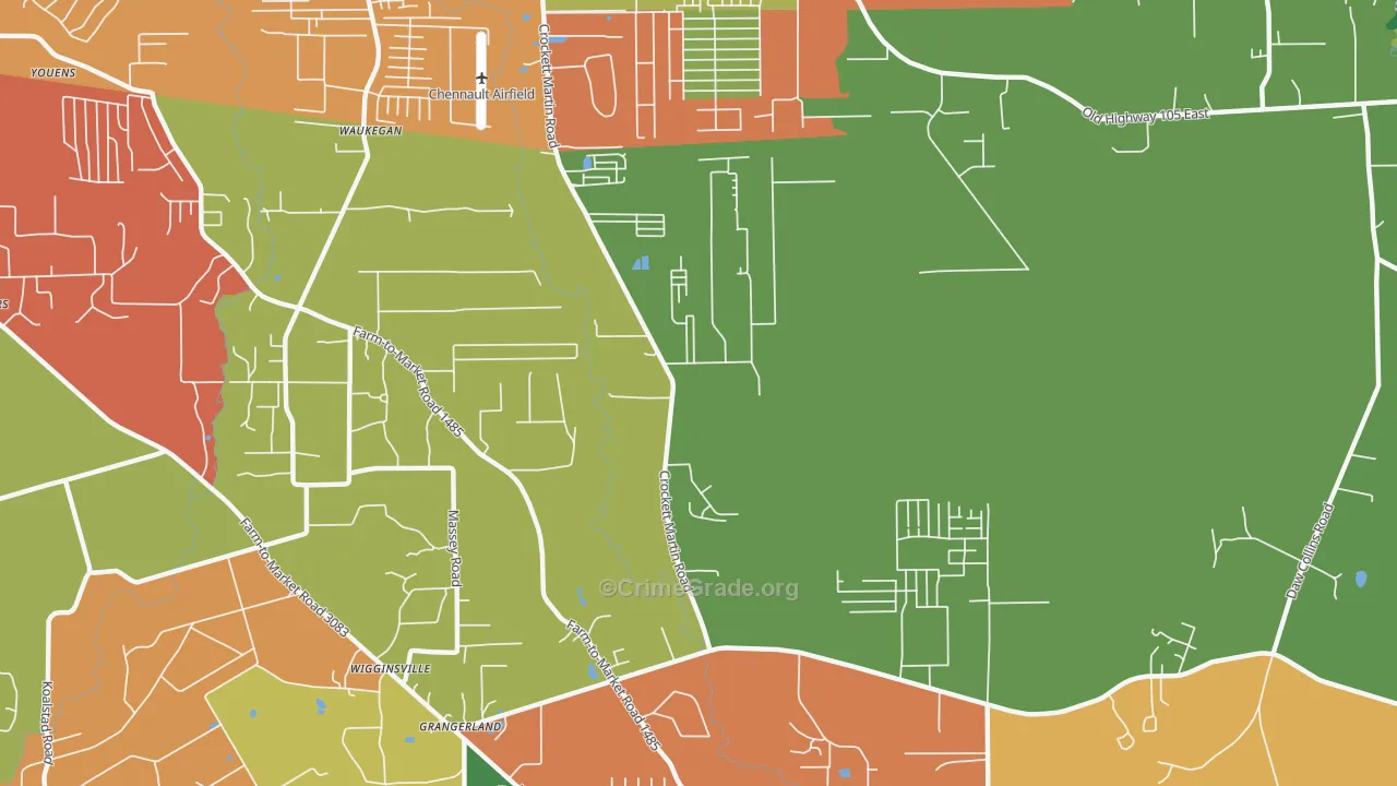 Wigginsville, TX Map of Theft Rates