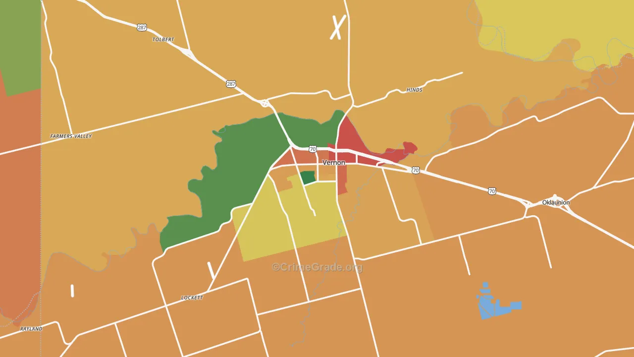 Wilbarger County, TX Map of Theft Rates