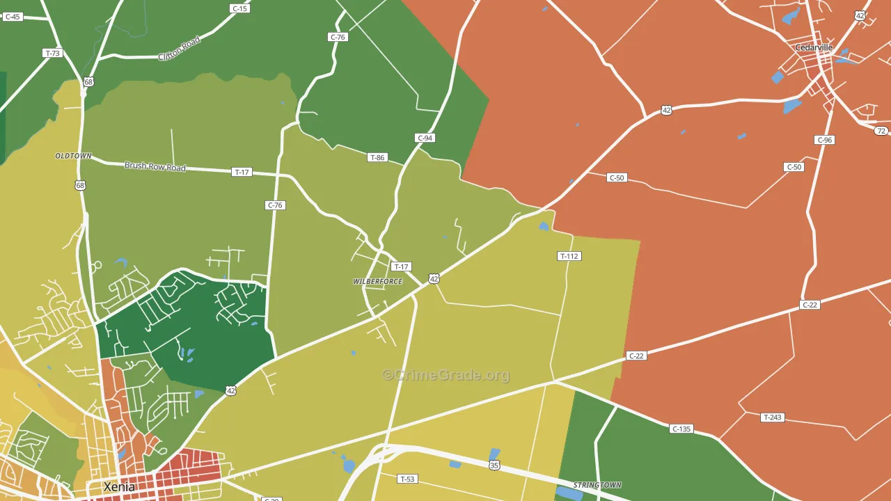 Wilberforce, OH Map of Theft Rates