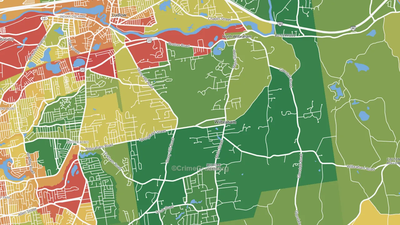 Wilbraham, MA Map of Theft Rates