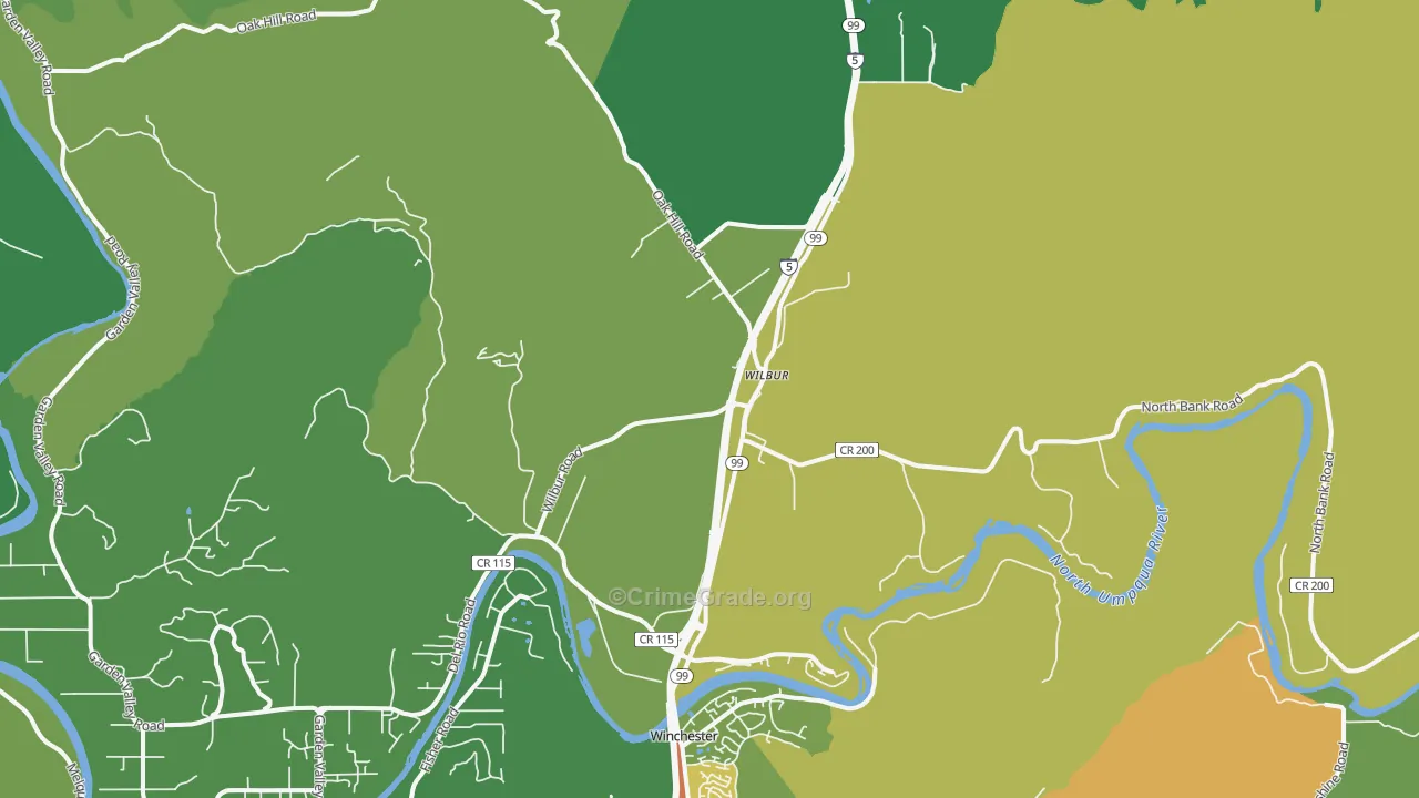 Wilbur, OR Map of Theft Rates