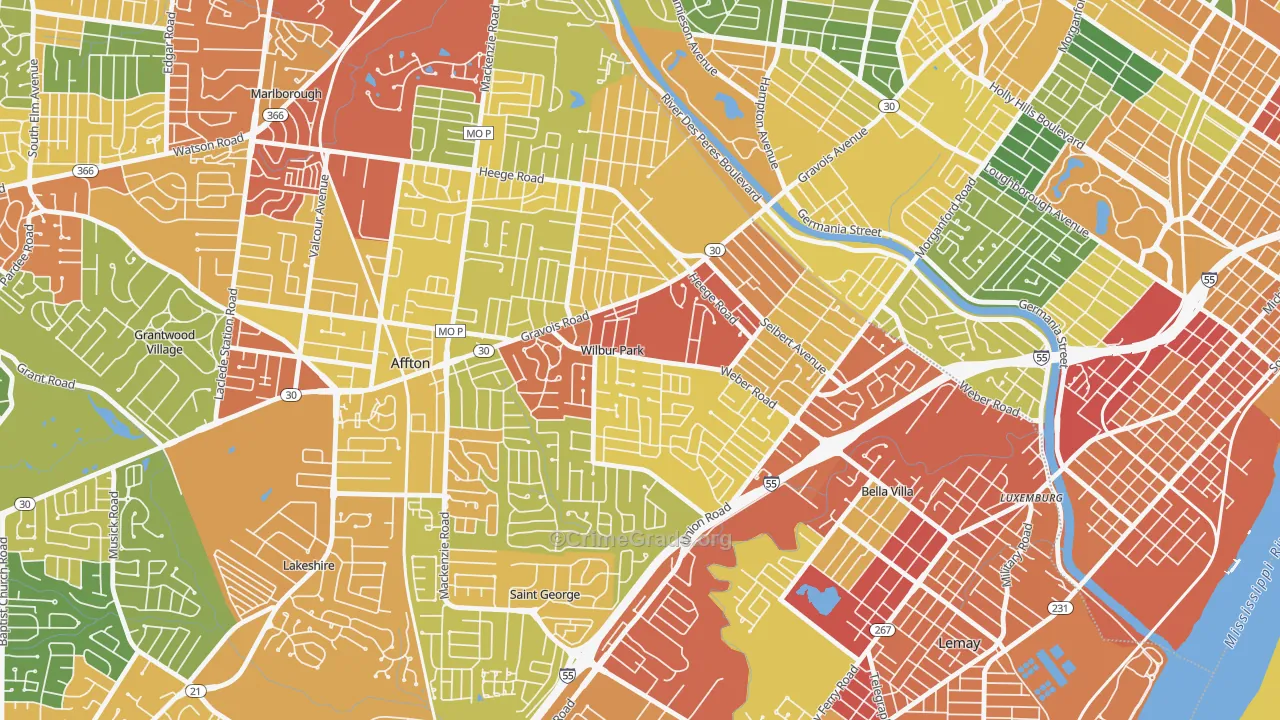 Wilbur Park, MO Map of Theft Rates
