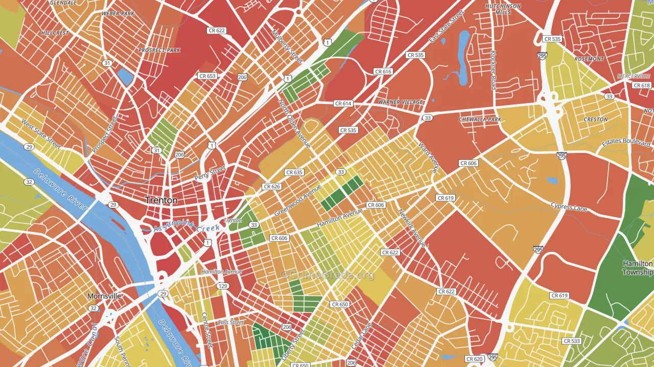Wilbur, Trenton, NJ Map of Theft Rates