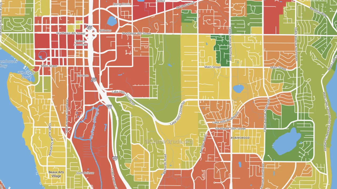 Wilburton, Bellevue, WA Map of Theft Rates