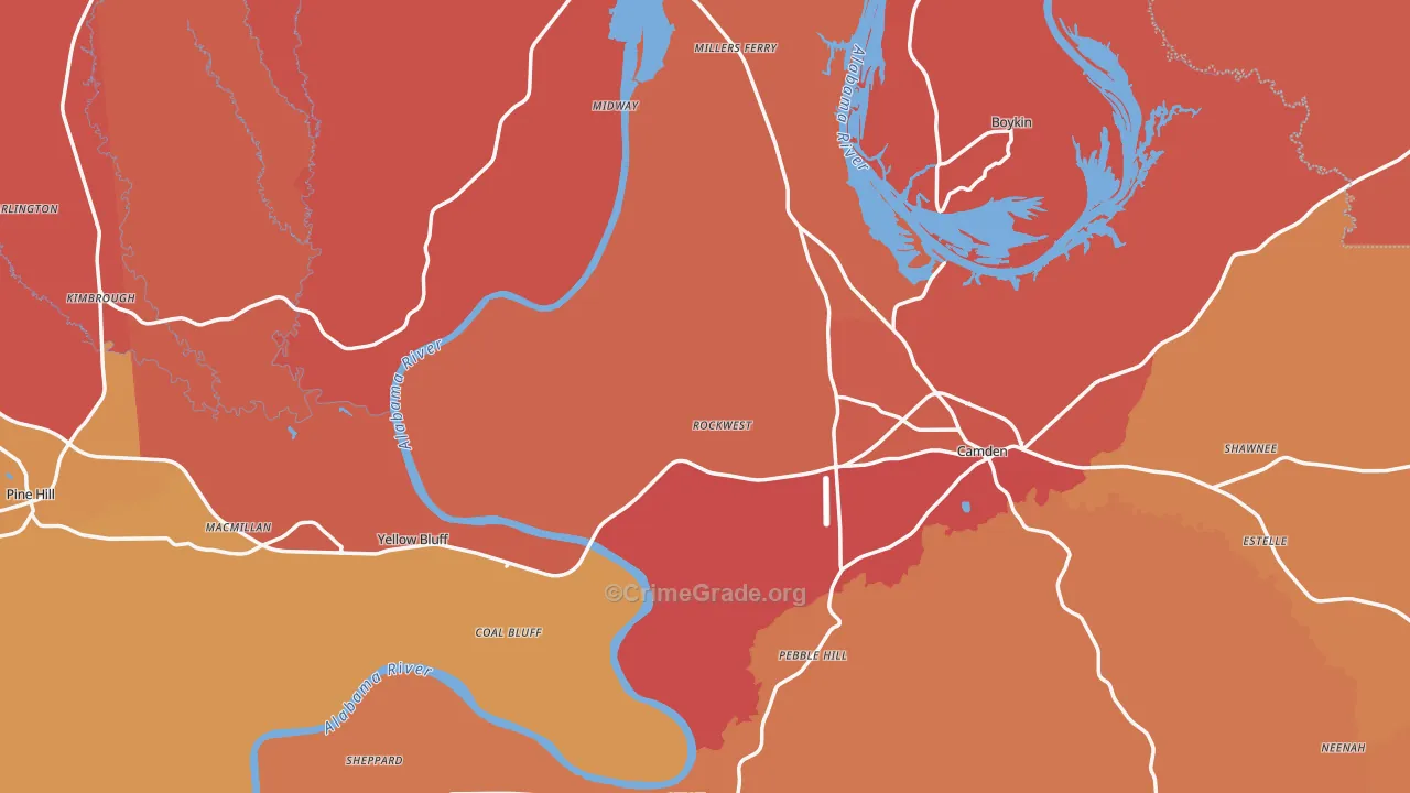 Wilcox County, AL Map of Theft Rates