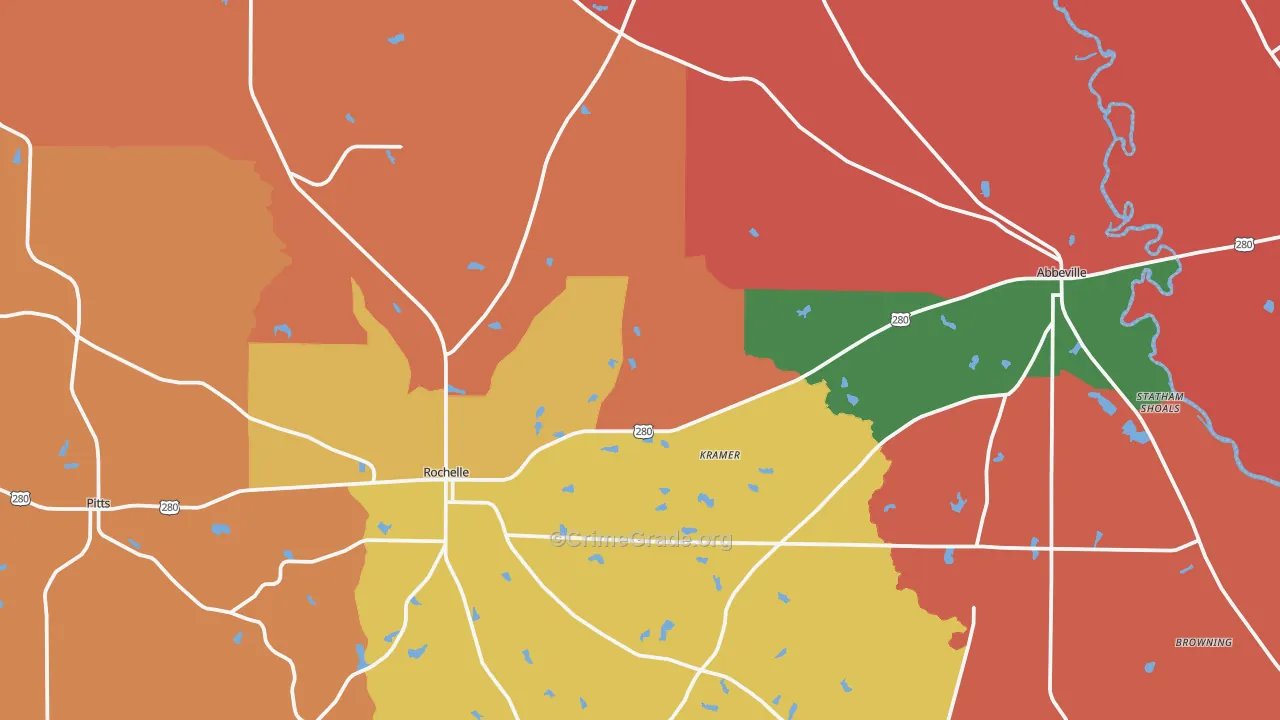 Wilcox County, GA Map of Theft Rates