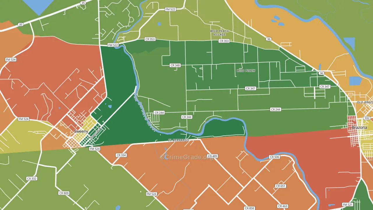 Wild Peach Village, TX Map of Theft Rates