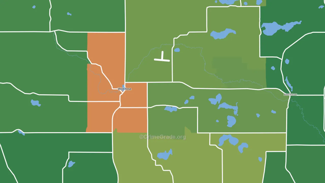 Wild Rose, WI Map of Theft Rates
