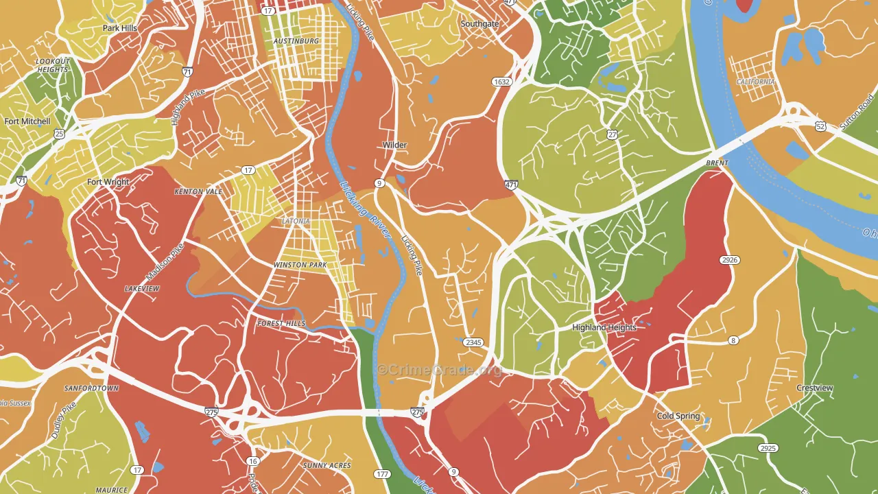 Wilder, KY Map of Theft Rates