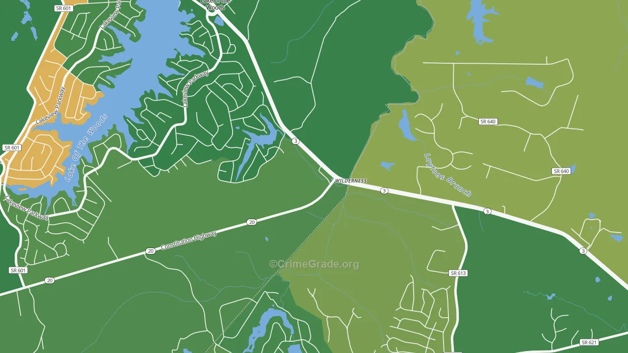 Wilderness, VA Map of Theft Rates