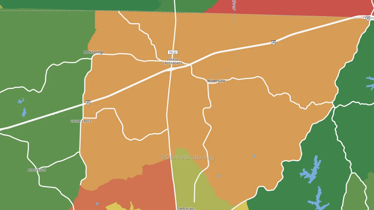 Wildersville, TN Map of Theft Rates