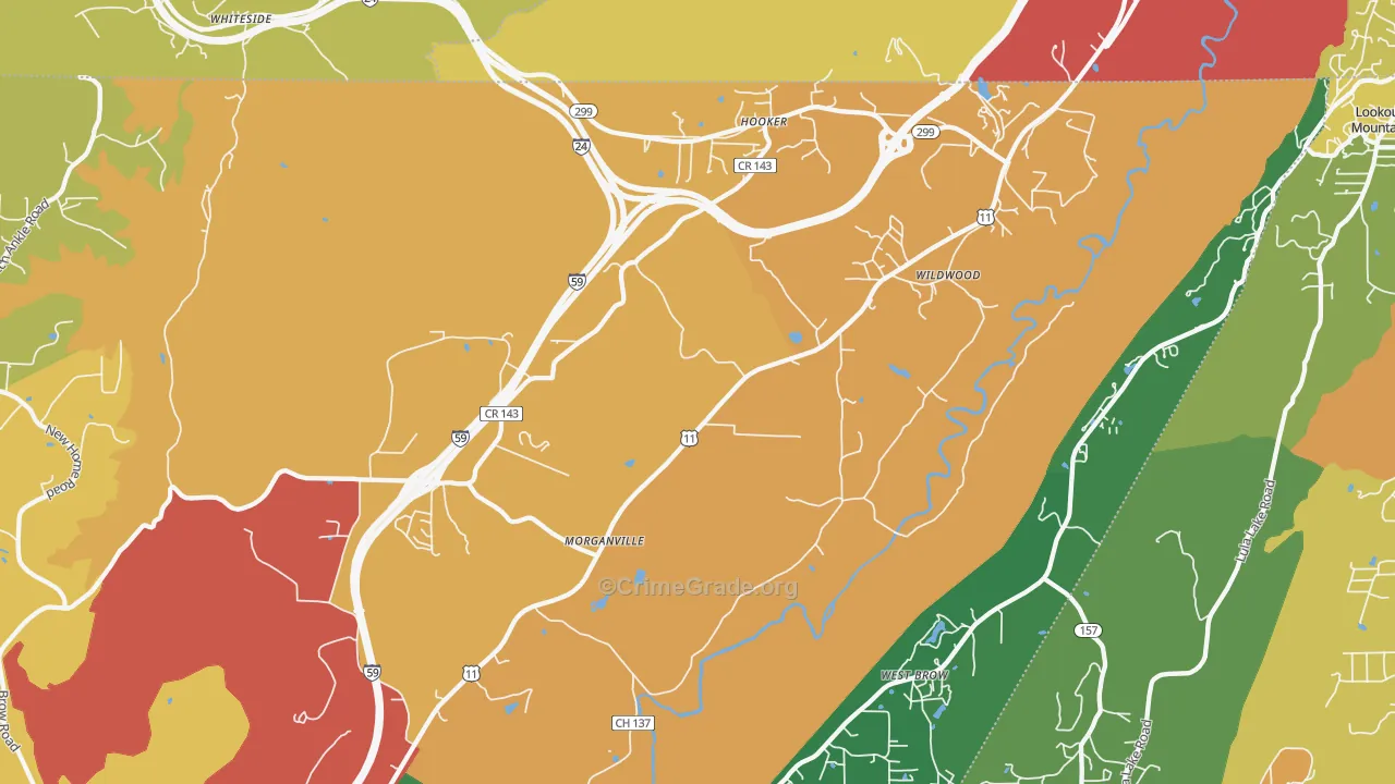 Wildwood, GA Map of Theft Rates