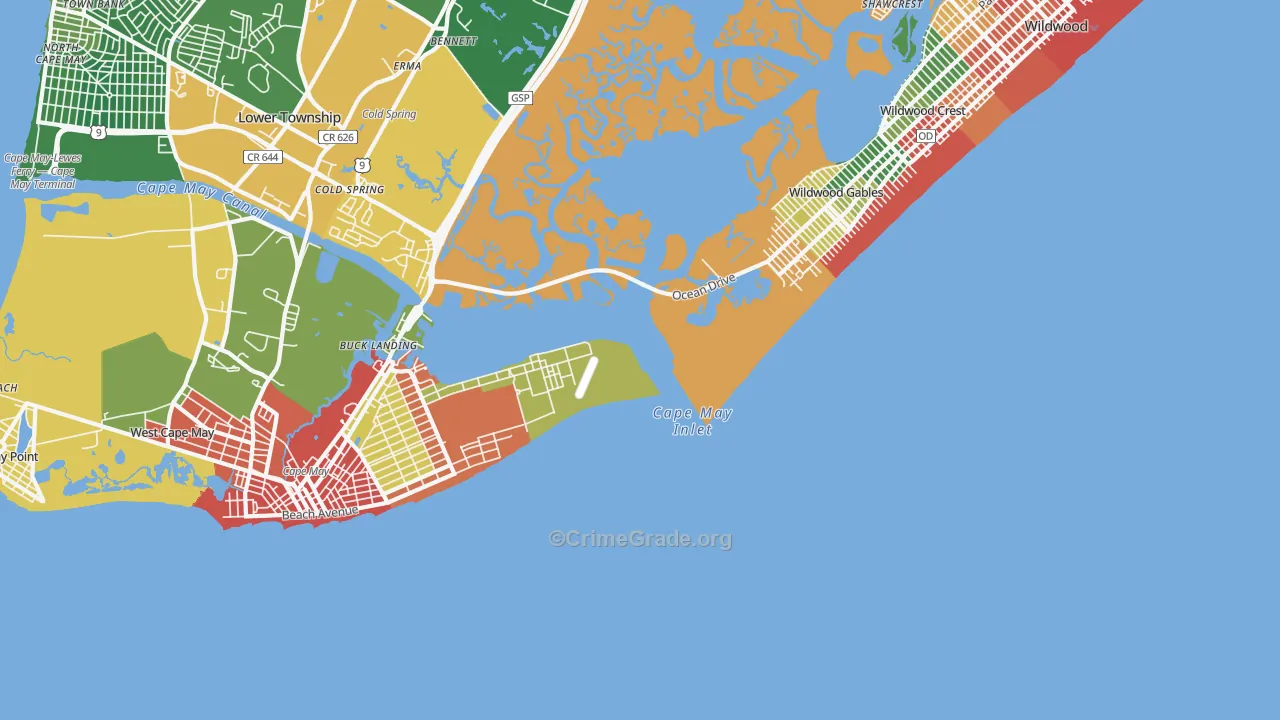 Wildwood Gables, NJ Map of Theft Rates