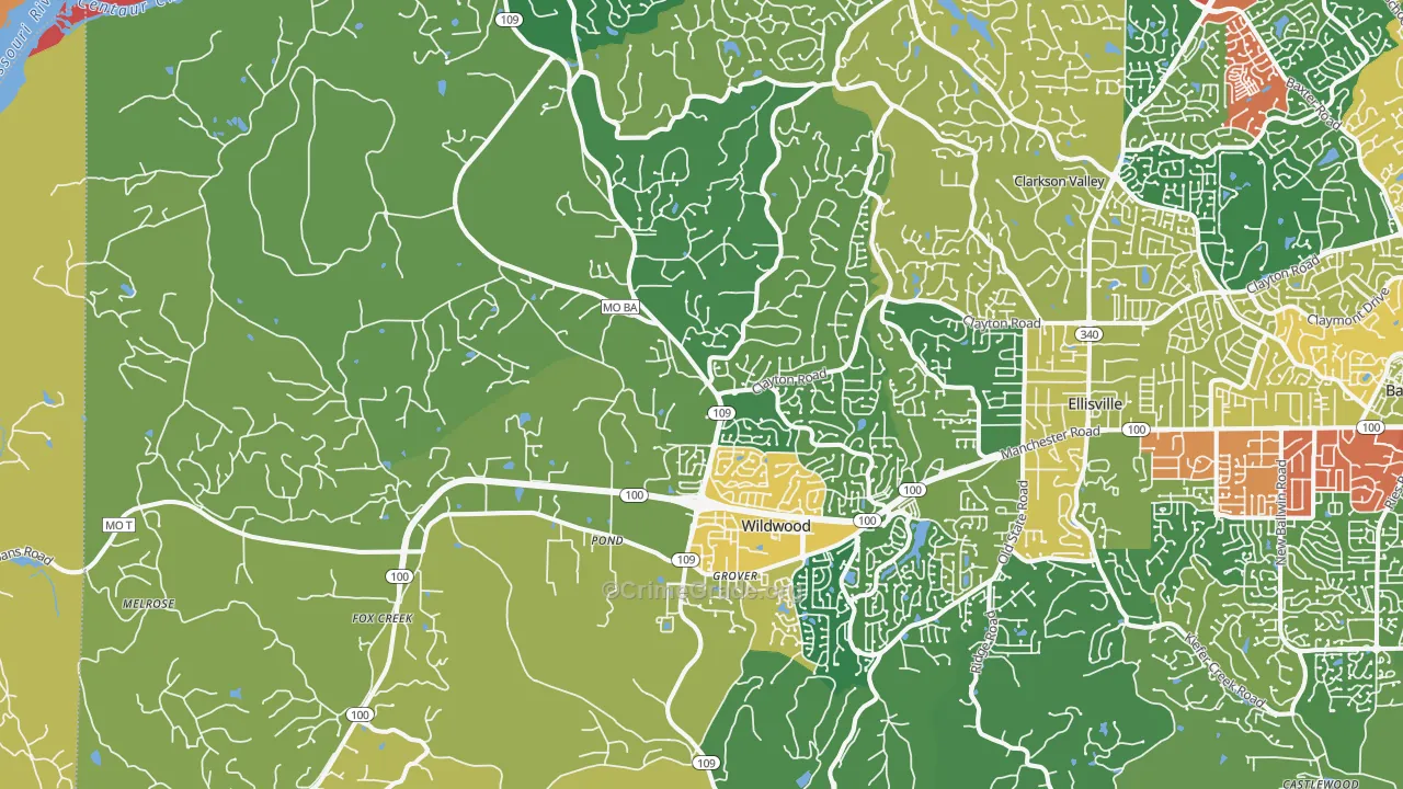 Wildwood, MO Map of Theft Rates