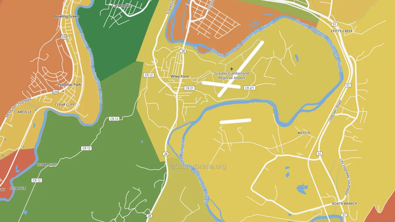 Wiley Ford, WV Map of Theft Rates