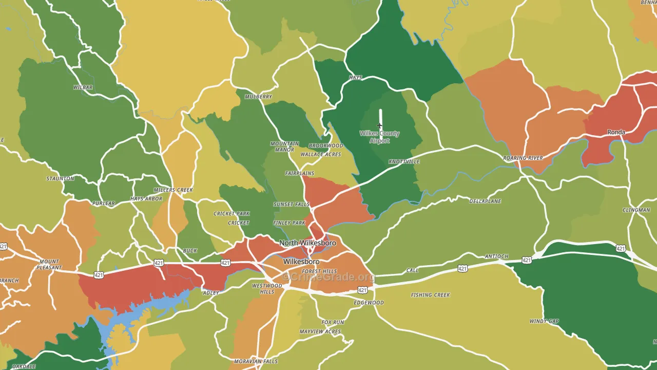 Wilkes County, NC Map of Theft Rates