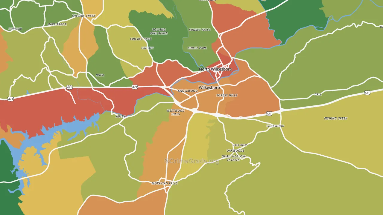 Wilkesboro, NC Map of Theft Rates