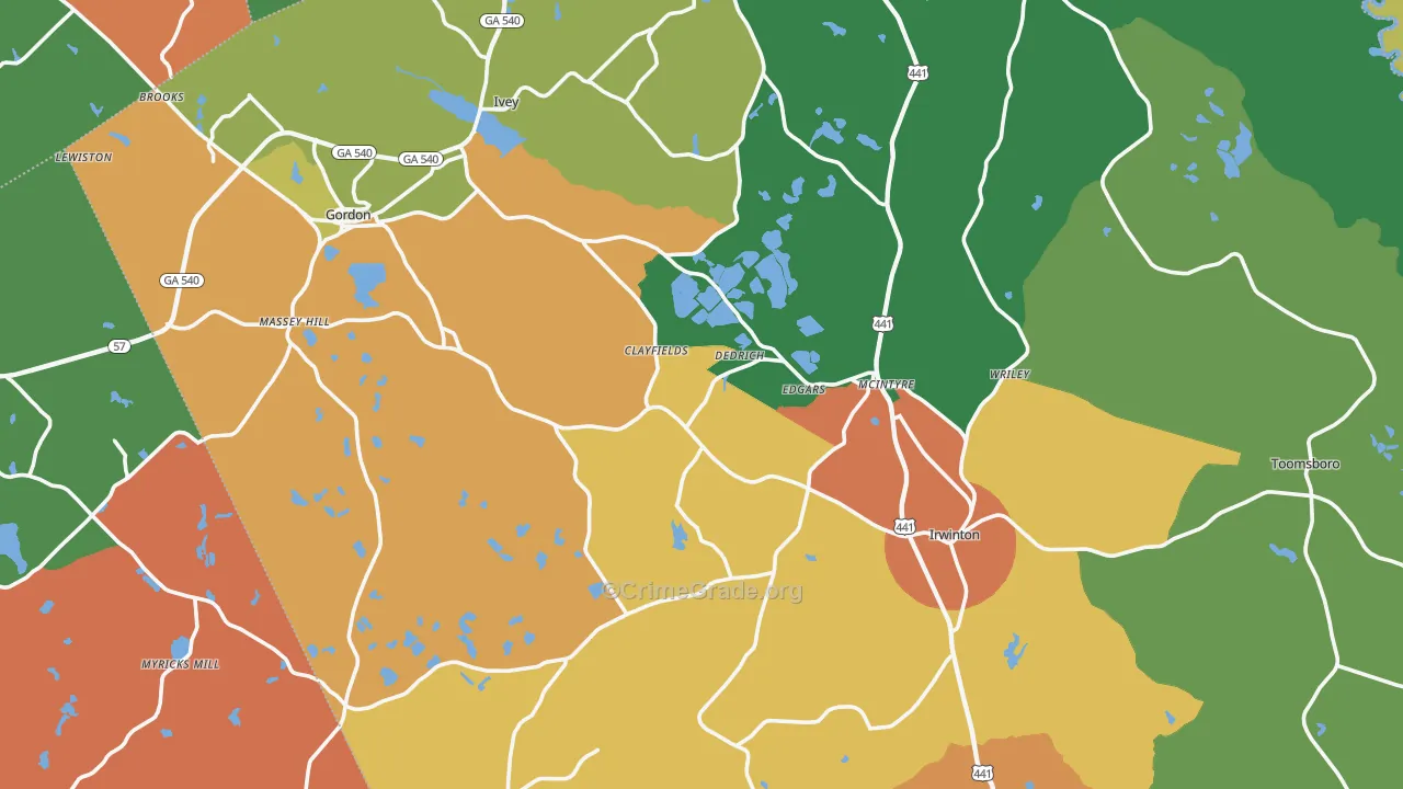 Wilkinson County, GA Map of Theft Rates