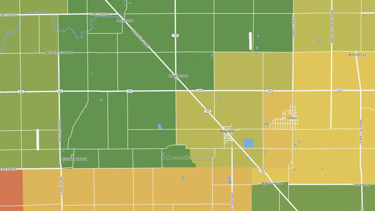 Wilkinson, IN Map of Theft Rates