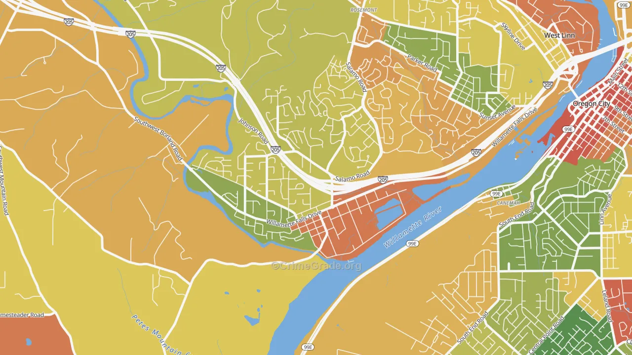Willamette-West Linn, West Linn, OR Map of Theft Rates
