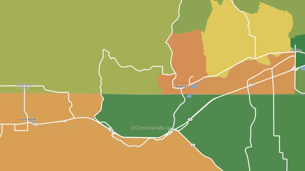 Willamina, OR Map of Theft Rates