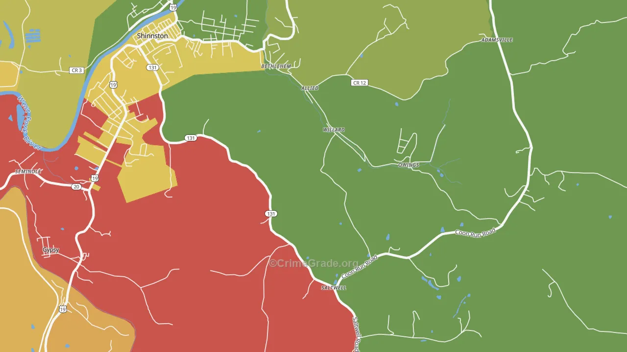 Willard, WV Map of Theft Rates