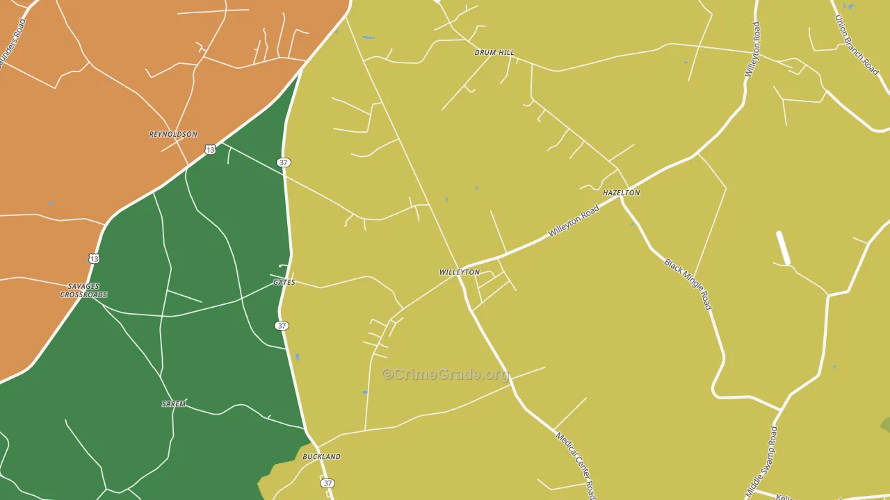 Willeyton, NC Map of Theft Rates